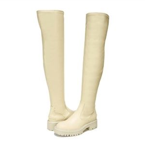 SARTO Fera OVER The Knee BOOT Cream Faux LEATHER Side ZIP LUG Sole LUG Sz 7 NEW